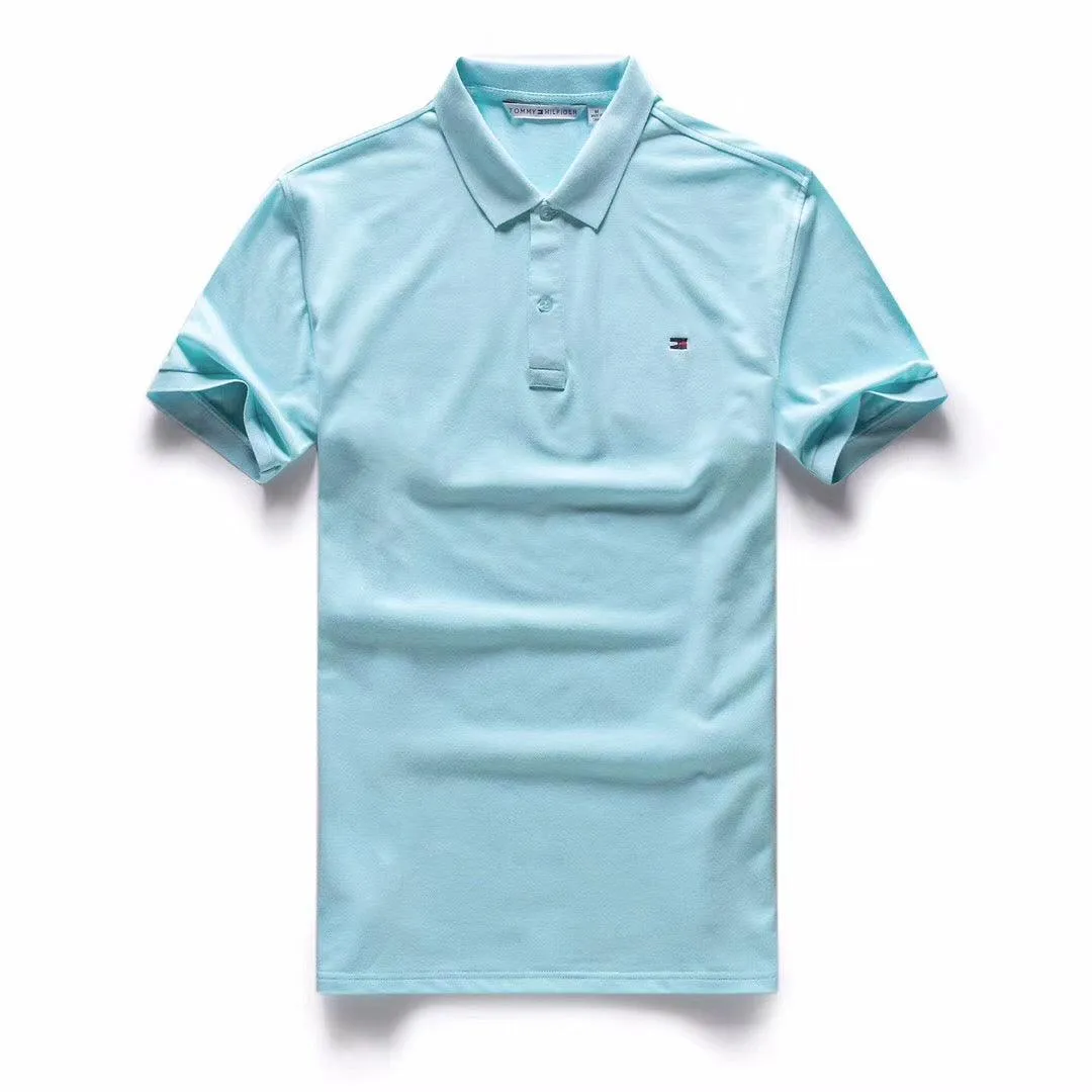Tommy Hilfiger Crested Design Plain Torquise Blue Short-Sleeve Polo