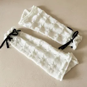 White/Black Lolita Ribbon Bowknot Ruffled Cuff Leg Warmers